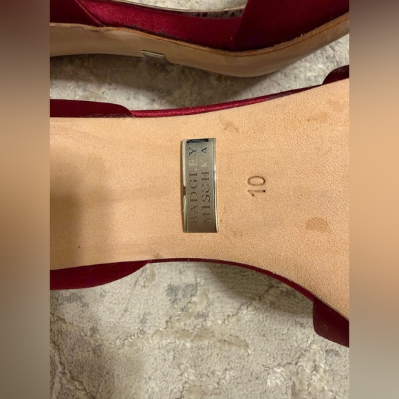 Badgley Mischka Burgundy Satin Peep-Toe Heels with Crystal embellishment - Picture 6 of 13